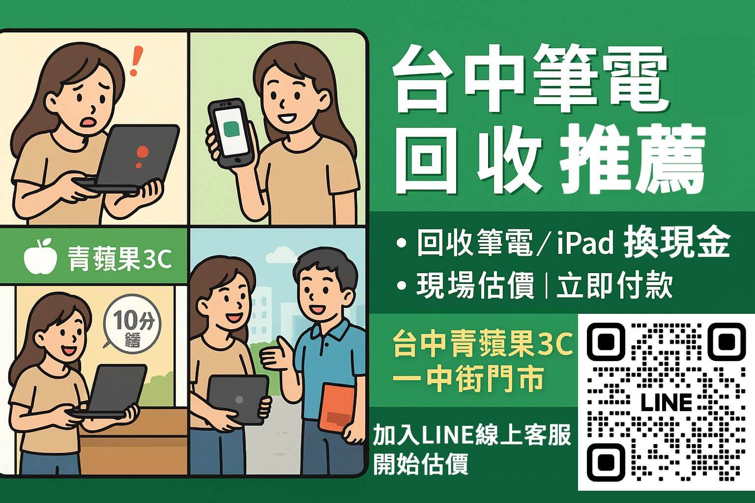 台中筆電回收推薦懶人包圖卡｜青蘋果3C 現場估價現金付款